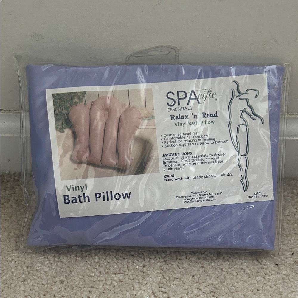 NEW Essentials Lavender Vinyl “Relax & Read” Inflatable Bath Pillow